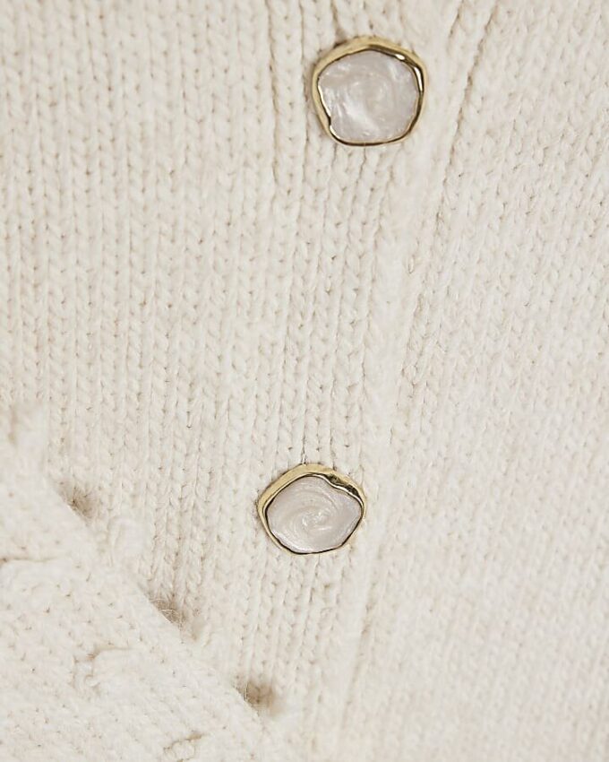 Cream Knitted Bobble Sleeve Cardigan