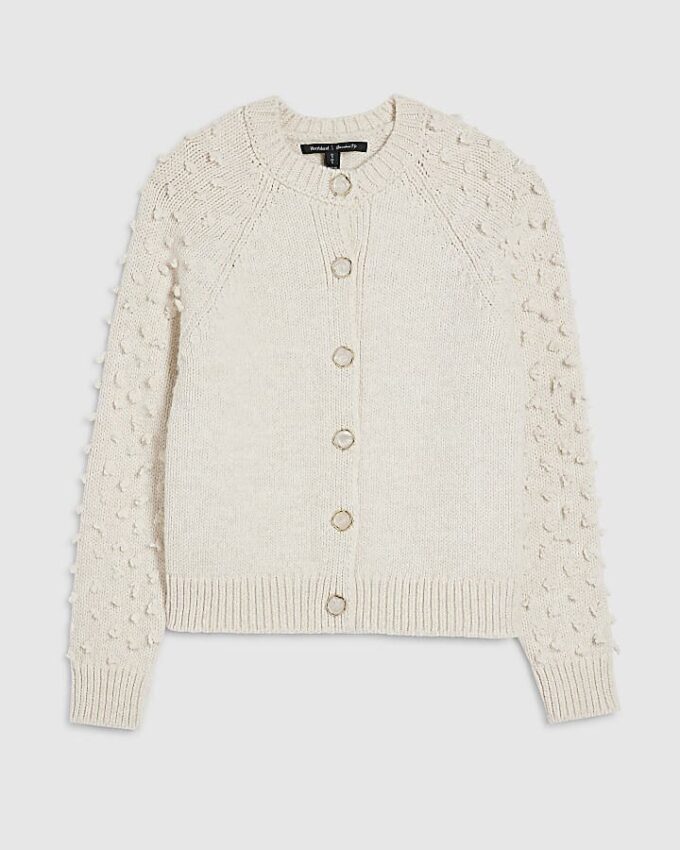 Cream Knitted Bobble Sleeve Cardigan
