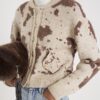 Cream Knitted Cow Print Cardigan