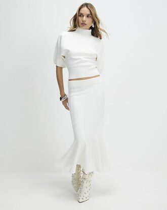 Cream Knitted Midi Skirt