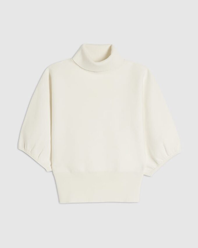 Cream Knitted Puff Sleeve Top