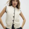 Cream Knitted Tie Neck Waistcoat