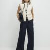 Cream Knitted Tie Neck Waistcoat