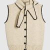 Cream Knitted Tie Neck Waistcoat