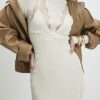 Cream Lace Insert Rib Midi Dress