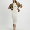 Cream Lace Insert Rib Midi Dress