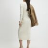 Cream Lace Insert Rib Midi Dress