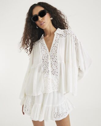 Cream Lace Mix Long Sleeve Shirt Cream Lace Mix Long Sleeve Shirt