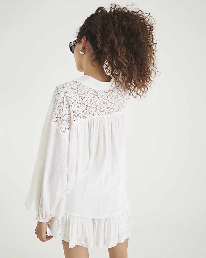 Cream Lace Mix Long Sleeve Shirt