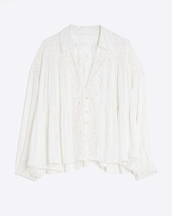 Cream Lace Mix Long Sleeve Shirt