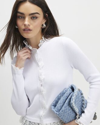 Cream Lace Trim Cardigan