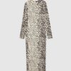 Cream Leopard Print Ribbed Midi Dress