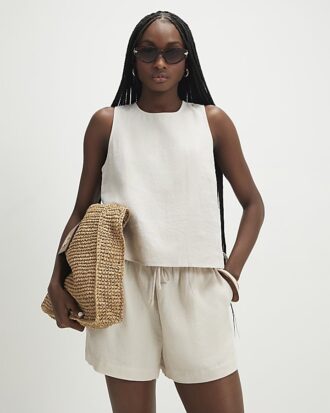 Cream Linen Blend Shorts