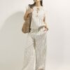 Cream Linen Blend Striped Trousers