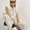Cream Linen Blend Striped Trousers