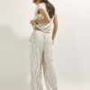 Cream Linen Blend Striped Trousers
