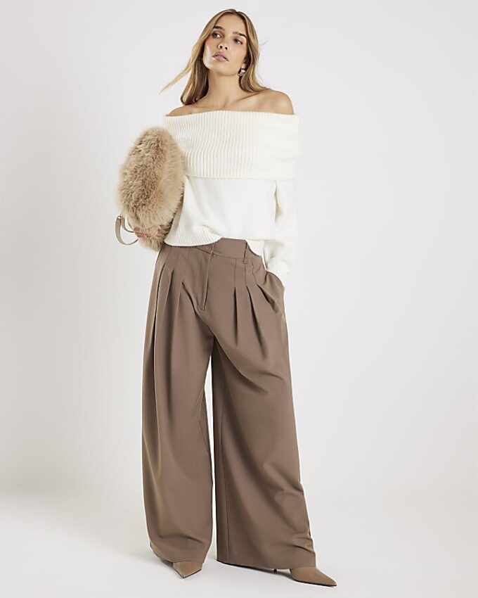 Cream Long Sleeve Bardot Jumper