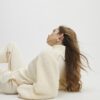 Cream Long Sleeve Borg Detail Sweatshirt
