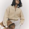 Cream Long Sleeve Borg Zip Up Sweatshirt