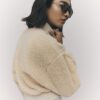 Cream Long Sleeve Borg Zip Up Sweatshirt