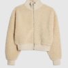 Cream Long Sleeve Borg Zip Up Sweatshirt