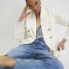 Cream Long Sleeve Double Breasted Blazer