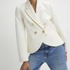 Cream Long Sleeve Double Breasted Blazer