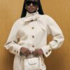 Cream Long Sleeve Herringbone Tie Neck Jacket