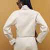 Cream Long Sleeve Herringbone Tie Neck Jacket