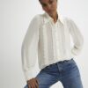 Cream Long Sleeve Scallop Trim Shirt