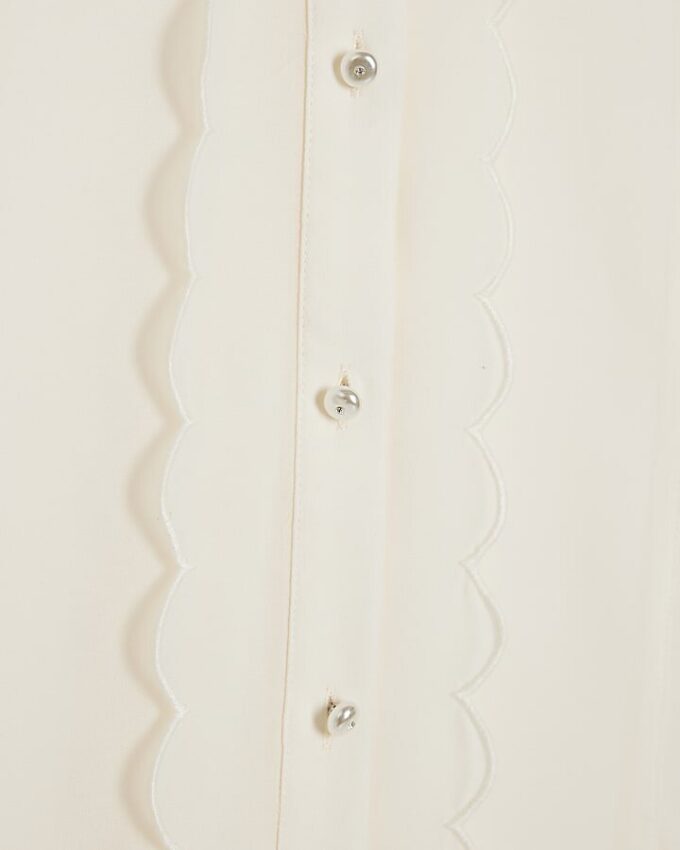 Cream Long Sleeve Scallop Trim Shirt