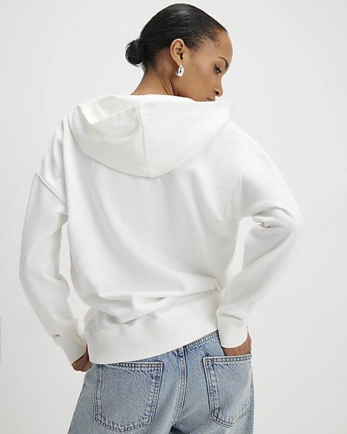 Cream Long Sleeve Wrap Front Hoodie