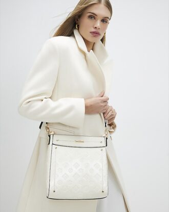 Cream Monogram Embossed Messenger Bag