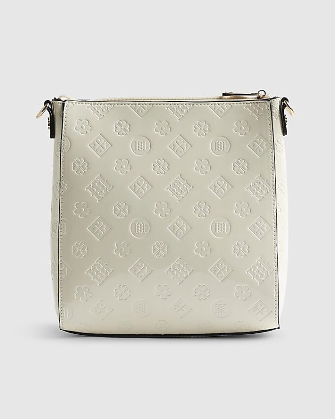 Cream Monogram Embossed Messenger Bag