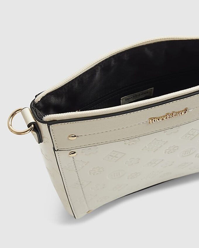 Cream Monogram Embossed Messenger Bag