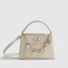 Cream Monogram Pocket Front Charmed Tote Bag