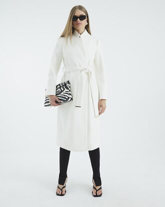 Cream Notch Collar Belted Wrap Coat