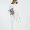 Cream Notch Collar Belted Wrap Coat