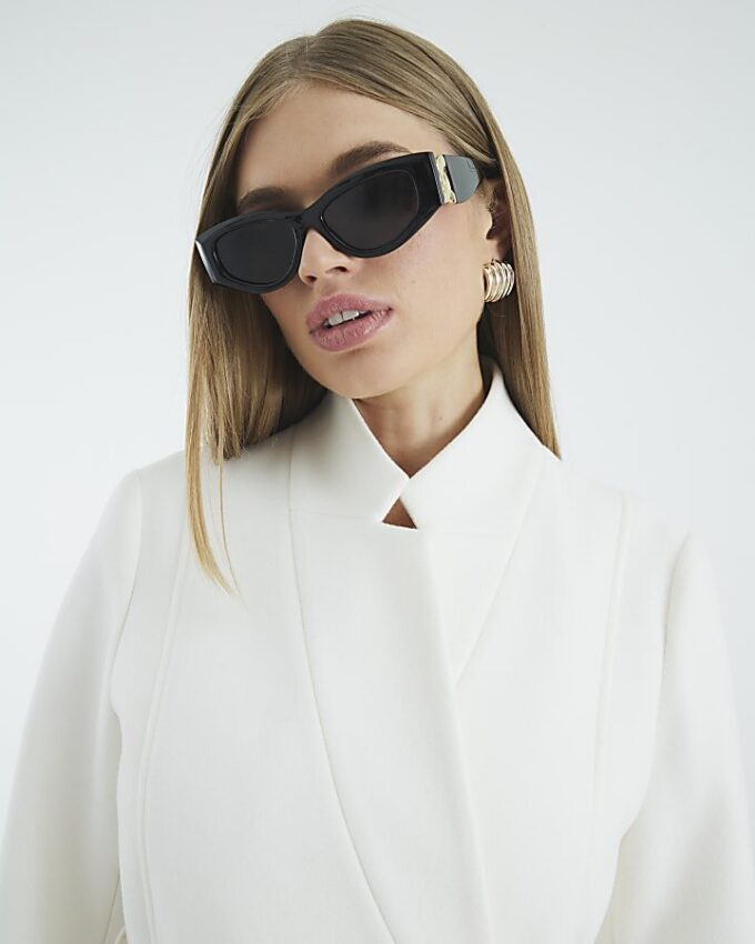 Cream Notch Collar Belted Wrap Coat