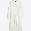 Cream Notch Collar Belted Wrap Coat