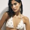 Cream Olive Print Bikini Top
