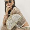 Cream Pearl Raffia Handle Grab Bag
