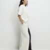Cream Petite Jacquard Wide Trouser