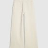 Cream Petite Jacquard Wide Trouser