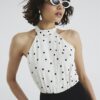 Cream Polka Dot Halter Neck Jumpsuit