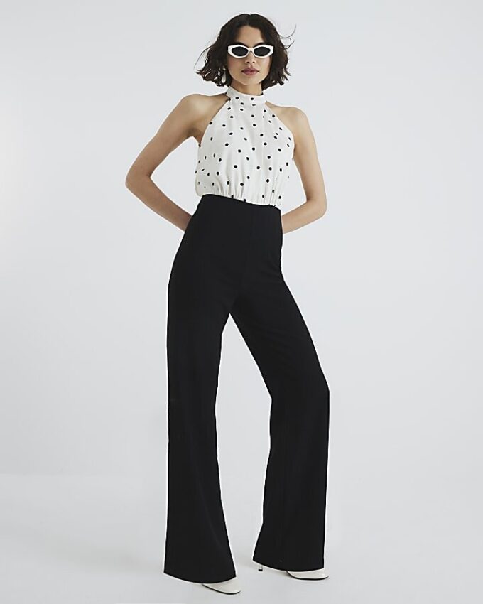 Cream Polka Dot Halter Neck Jumpsuit