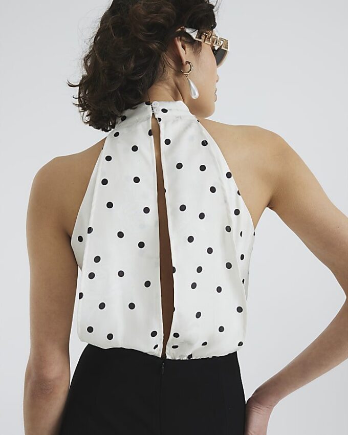 Cream Polka Dot Halter Neck Jumpsuit