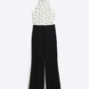 Cream Polka Dot Halter Neck Jumpsuit