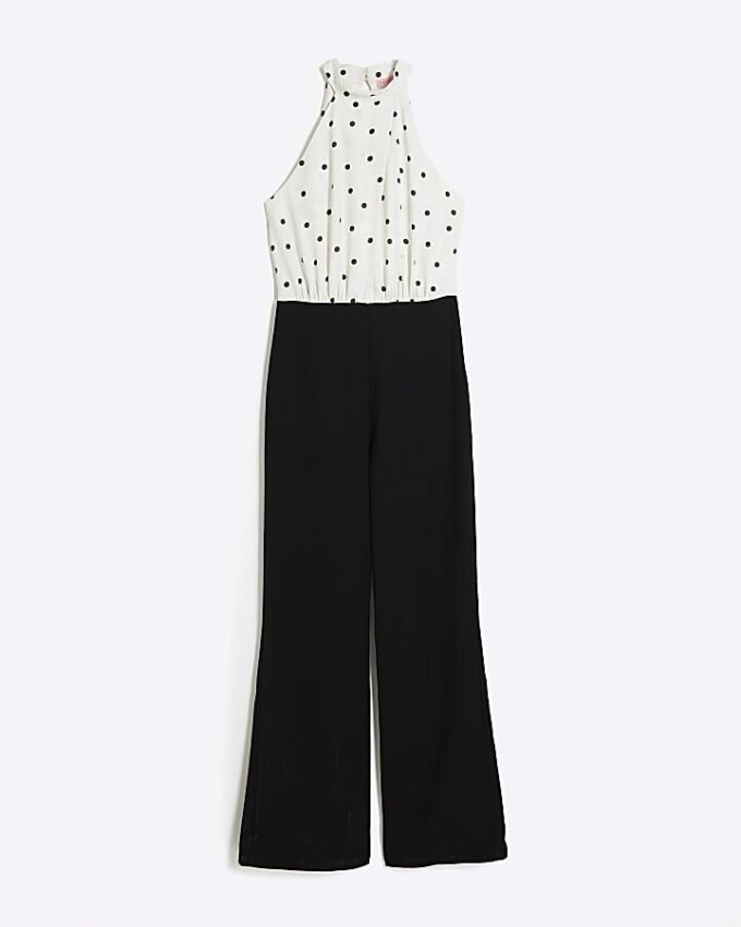 Cream Polka Dot Halter Neck Jumpsuit