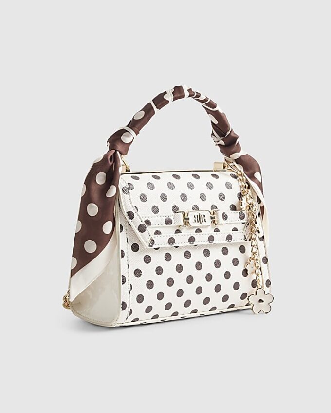Cream Polka Dot Mini Charm Tote Bag